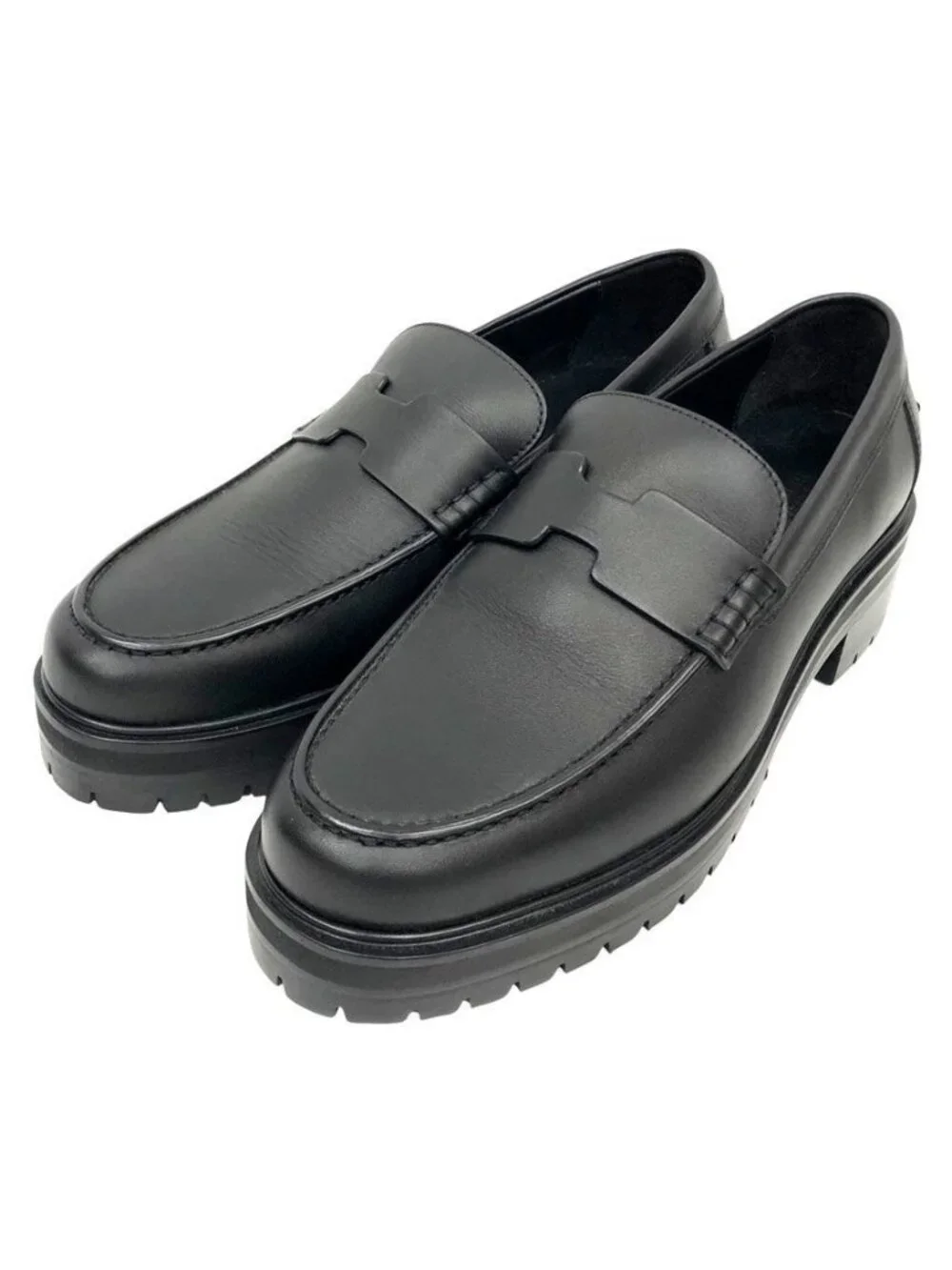 Hermes Cles Man Hitch Cut Detail Moccasins Logo Loafers Thick Sole 385 Black